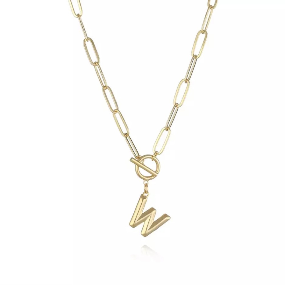 Paperclip Chain Gold Initial Letter Necklace Charm W